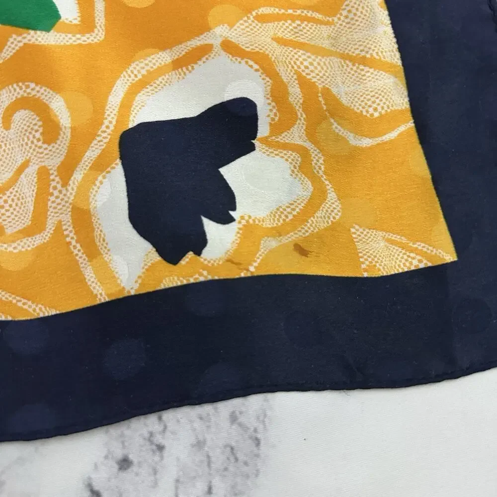 Echo Womens Vintage 90s Silk Blend Scarf Blue Yellow Floral Large Square